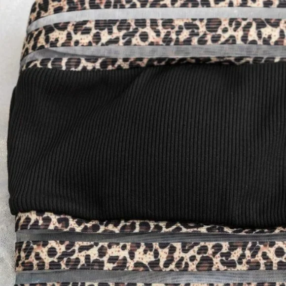 Ribbed Leopard Trim Bandeau High Waisted Bikini Swimsuit. - Picture 5 of 7